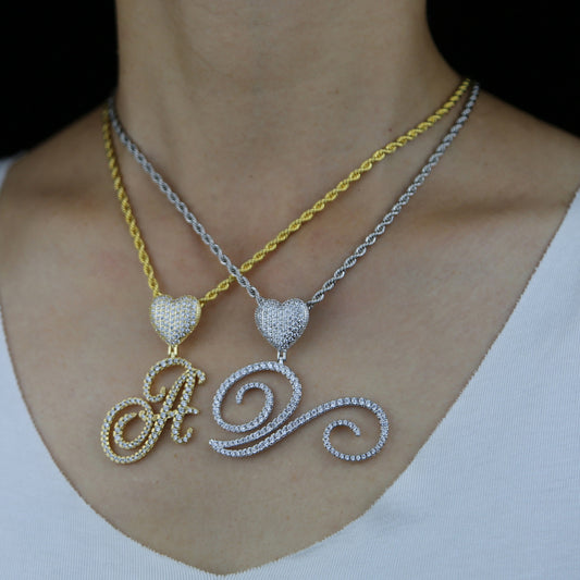 Cursive Heart Initial  Necklace