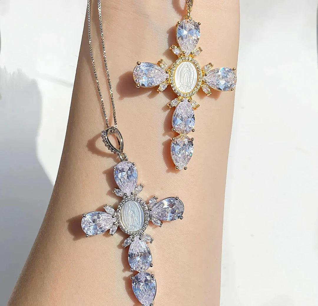 DIAMOND PEARL CROSS NECKLACE - camillaboutiqueshop