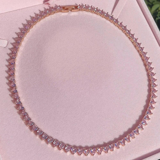 Premium Pink Heart Tennis Chain Necklace - camillaboutiqueshop