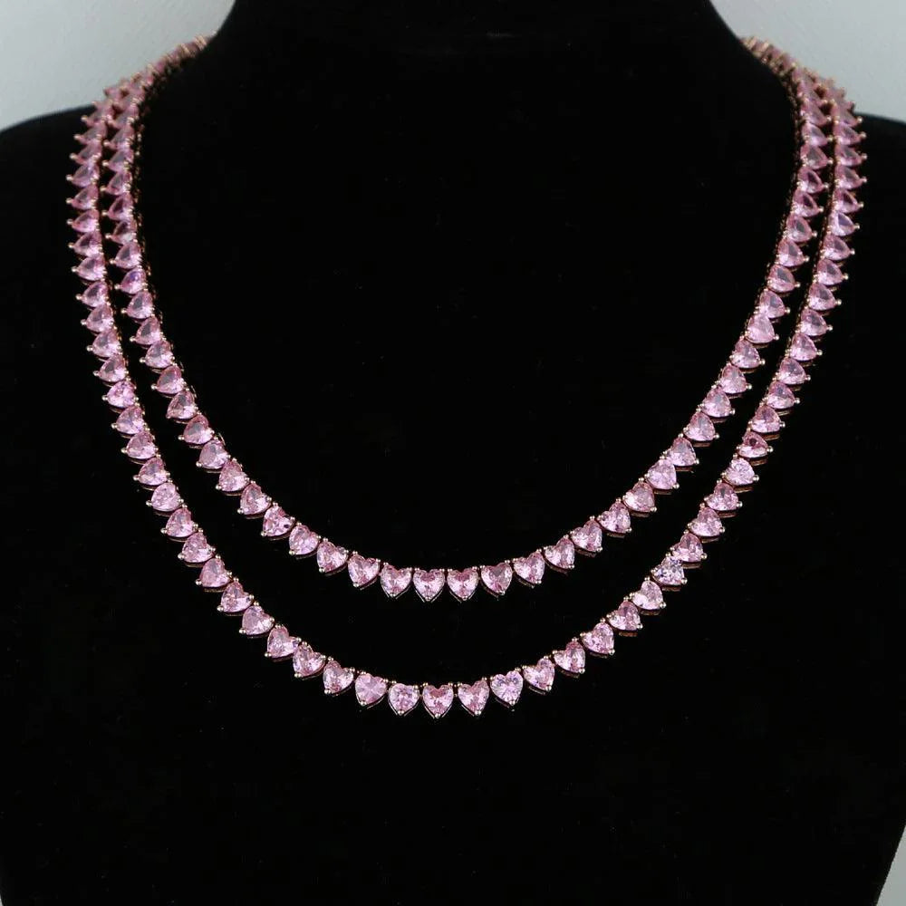 Premium Pink Heart Tennis Chain Necklace - camillaboutiqueshop