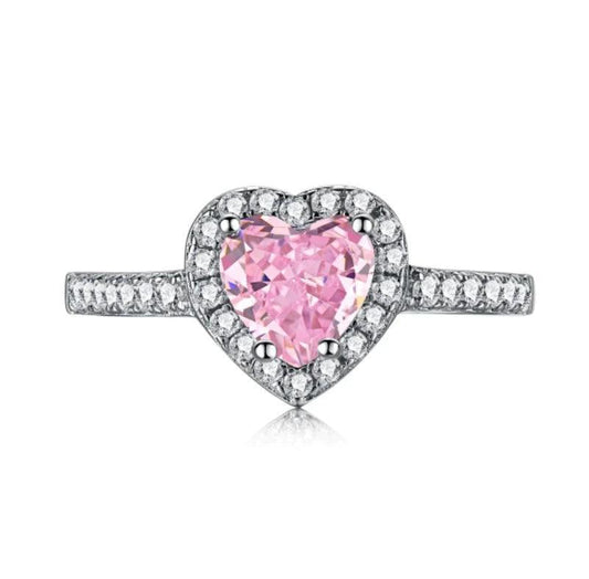 Sterling Silver Lab-Created Pink & White Sapphire Heart Ring - camillaboutiqueshop